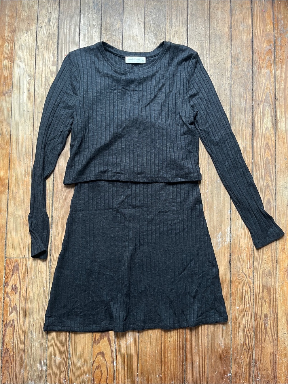 Abercrombie & Fitch Black Ribbed Long-Sleeve Mini Dress